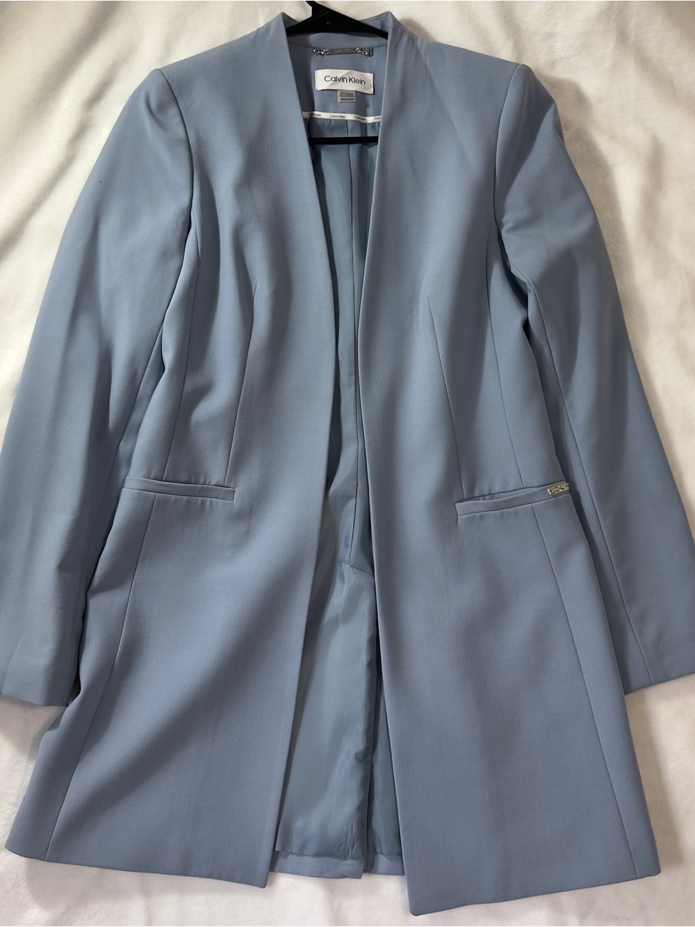 Calvin Klein Light Blue Open-Front Long Blazer